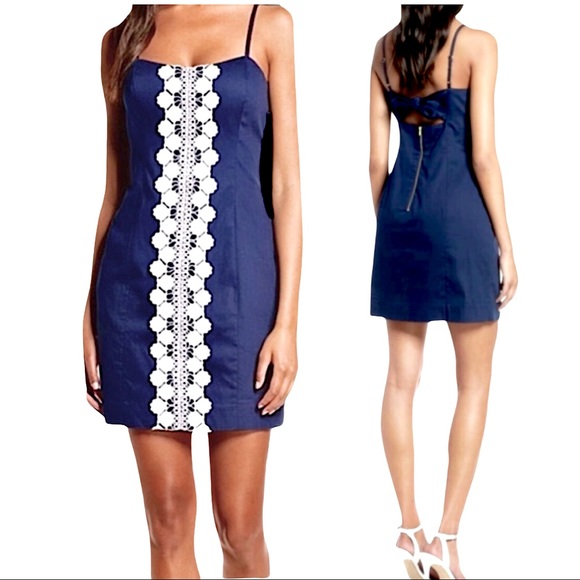 Lilly Pulitzer Navy Stretch Brocade Shift Mini NWT - Picture 2 of 13